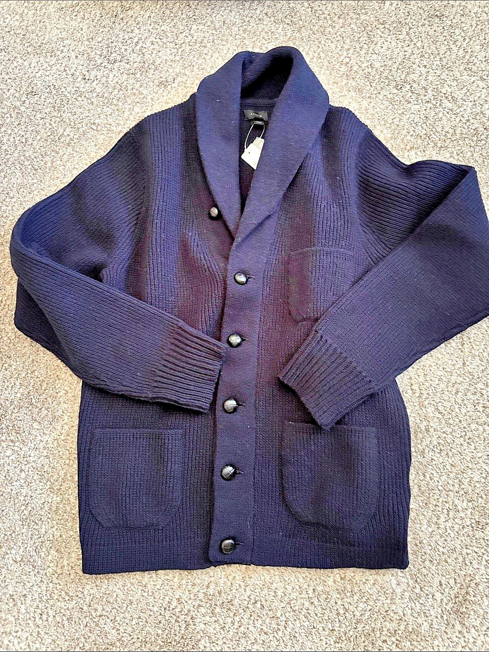 New With Tags - J. Crew Lambswool Three-Pocket Shawl Cardigan Navy Mrdium